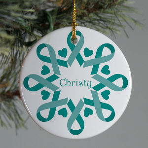 Teal Ribbon Snowflake Ornament