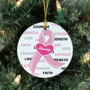 Hope and Love Breast Cancer Awareness Ceramic Christmas Ornament