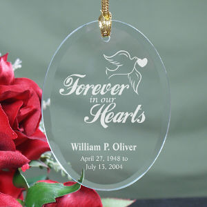 Our Hearts Memorial Oval Glass Ornament